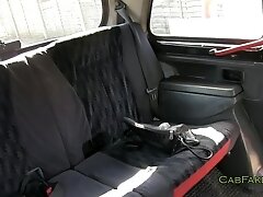 Natural huge tits brunette fucked in fake taxi
