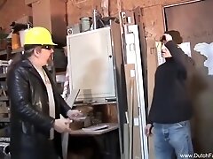 Laborer Fucks His Boss Glasses Wife In Dirty Warehouse