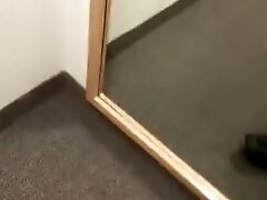 Risky public piss in store fitting room