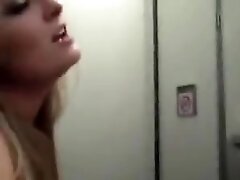 Blondie gets fucked on airplane toilet