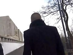 HUNT4K. Man covers redhead's tummy with sperm after sex for money