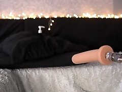 Fucking machine is deep inside her chubby pussy