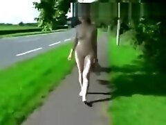 Very Nervous Louise walks naked along a busy road