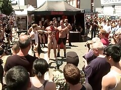 Bound hunk publicly tormented and gang fucked for his first Dore Alley