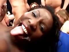 Slutty Ebony Takes The Bukkake In This Interracial Gang