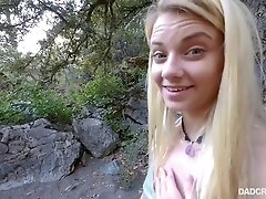 Small tited blonde babe, Riley Star is in a doggy position, while getting a massive dick