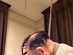 Subtitled bizarre CMNF Japanese nose hook BDSM spanking