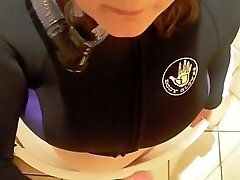 BBW in Wetsuit jerks cock