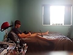 Caught Step brother jacking off in bed