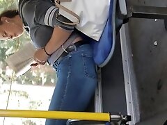 Candid big tit blonde on bus