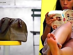 Candid asian soles feet upskirt in park sexy