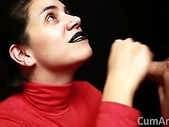 Cfnm - Red Turtleneck, Black Lips - Handjob + Cum Mouthful + Cum On Clothes